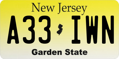 NJ license plate A33IWN