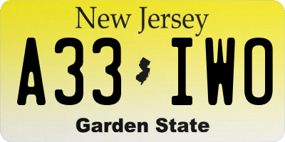 NJ license plate A33IWO