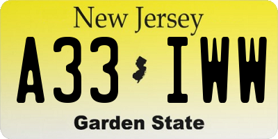 NJ license plate A33IWW