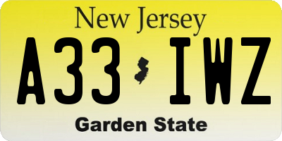 NJ license plate A33IWZ