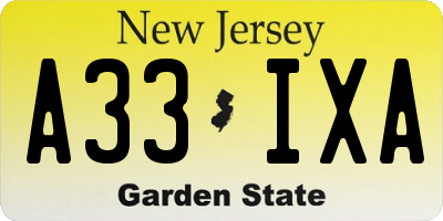 NJ license plate A33IXA