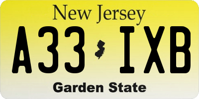 NJ license plate A33IXB