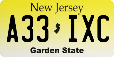 NJ license plate A33IXC
