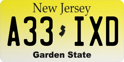 NJ license plate A33IXD