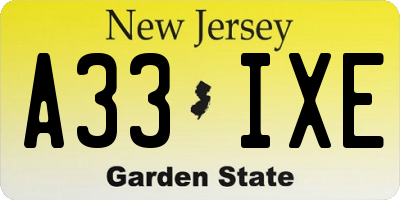 NJ license plate A33IXE