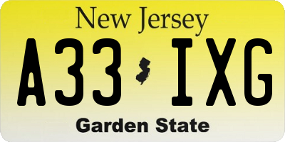 NJ license plate A33IXG