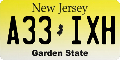 NJ license plate A33IXH