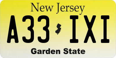 NJ license plate A33IXI