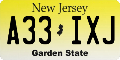 NJ license plate A33IXJ