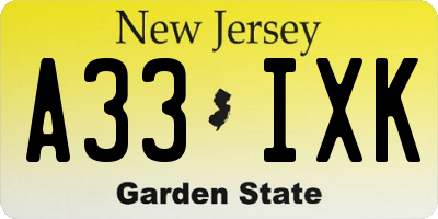 NJ license plate A33IXK
