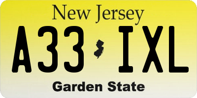 NJ license plate A33IXL