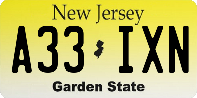NJ license plate A33IXN