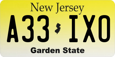 NJ license plate A33IXO