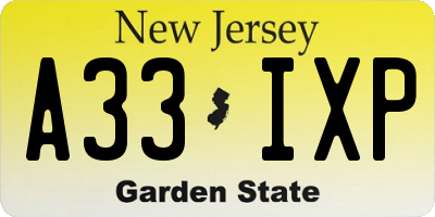 NJ license plate A33IXP