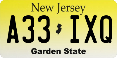 NJ license plate A33IXQ