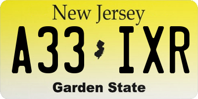 NJ license plate A33IXR