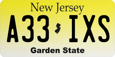 NJ license plate A33IXS