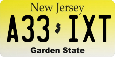 NJ license plate A33IXT