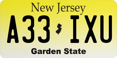 NJ license plate A33IXU