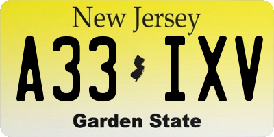 NJ license plate A33IXV