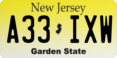 NJ license plate A33IXW