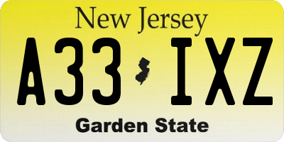 NJ license plate A33IXZ