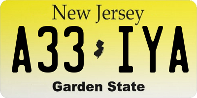 NJ license plate A33IYA