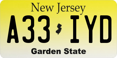 NJ license plate A33IYD
