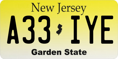 NJ license plate A33IYE