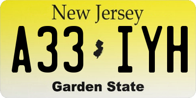 NJ license plate A33IYH