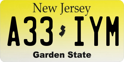 NJ license plate A33IYM