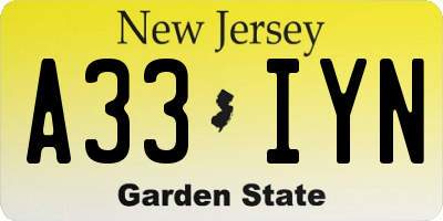 NJ license plate A33IYN