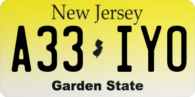 NJ license plate A33IYO