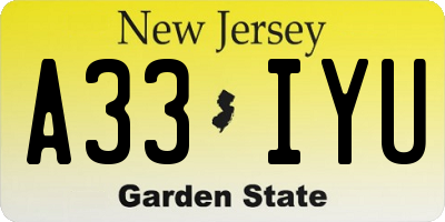 NJ license plate A33IYU