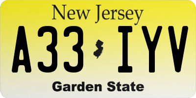 NJ license plate A33IYV