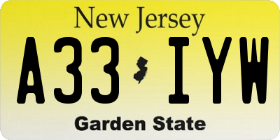 NJ license plate A33IYW