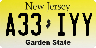 NJ license plate A33IYY