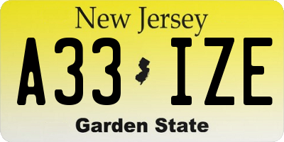 NJ license plate A33IZE