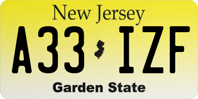 NJ license plate A33IZF