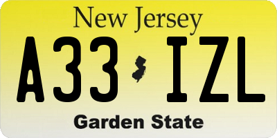 NJ license plate A33IZL