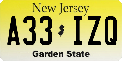 NJ license plate A33IZQ