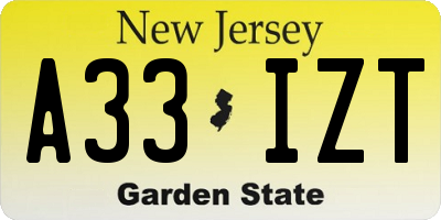 NJ license plate A33IZT