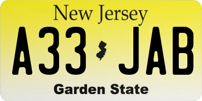 NJ license plate A33JAB