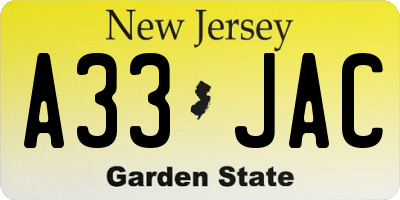 NJ license plate A33JAC