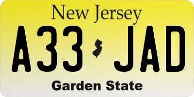 NJ license plate A33JAD
