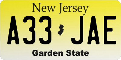 NJ license plate A33JAE