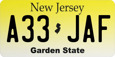 NJ license plate A33JAF