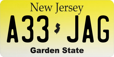 NJ license plate A33JAG