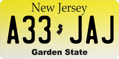 NJ license plate A33JAJ