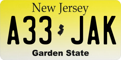 NJ license plate A33JAK